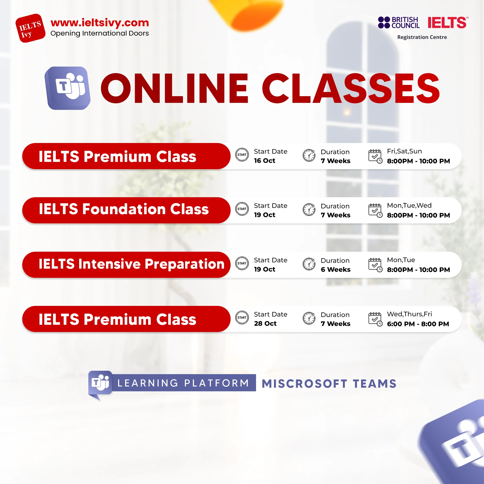 Octoberr Online Classes — Schedule 2