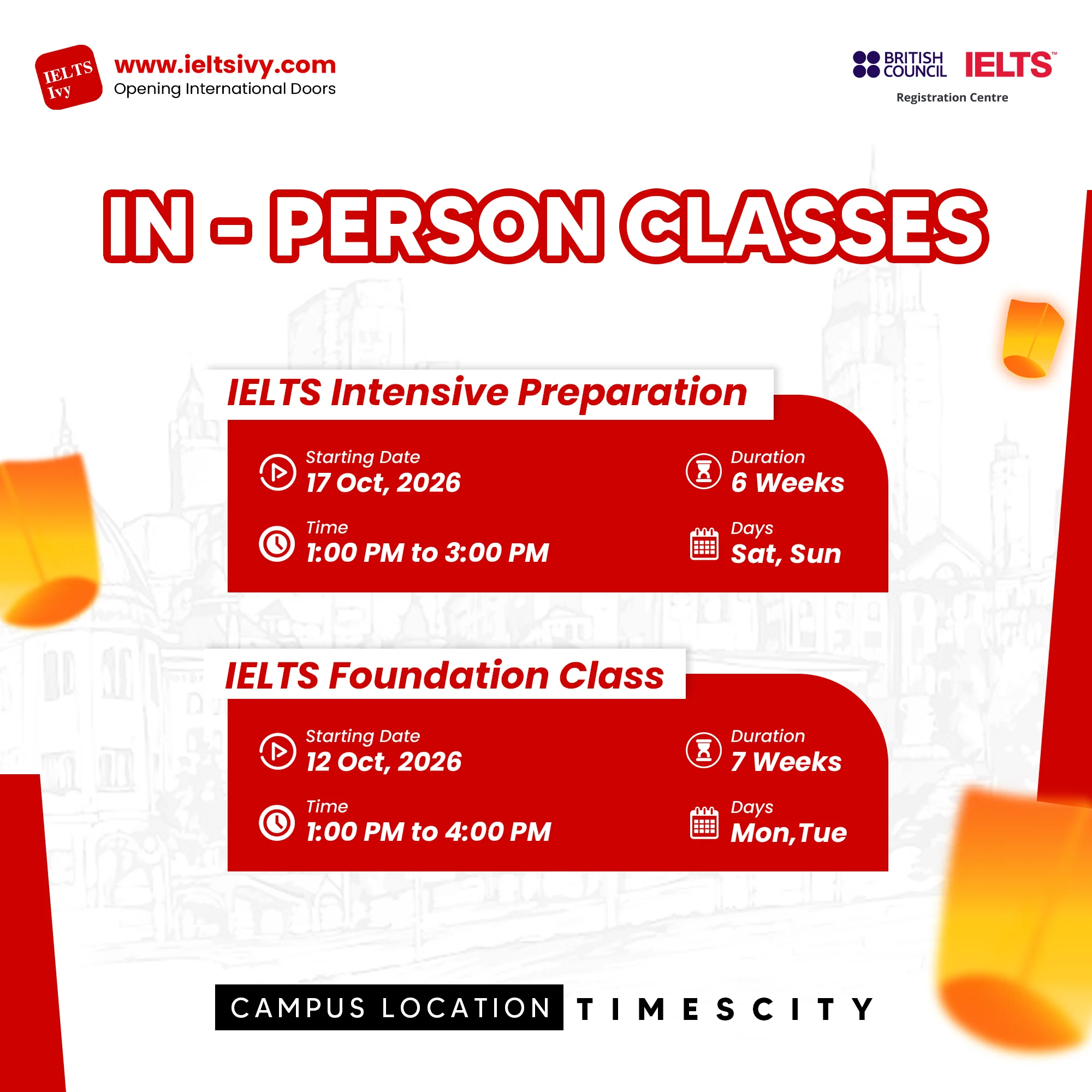 October In-Person Classes — Schedule 1