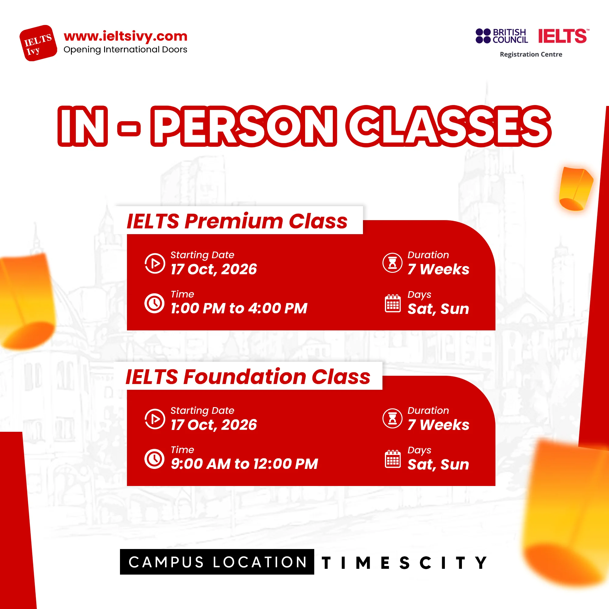 October In-Person Classes — Schedule 2