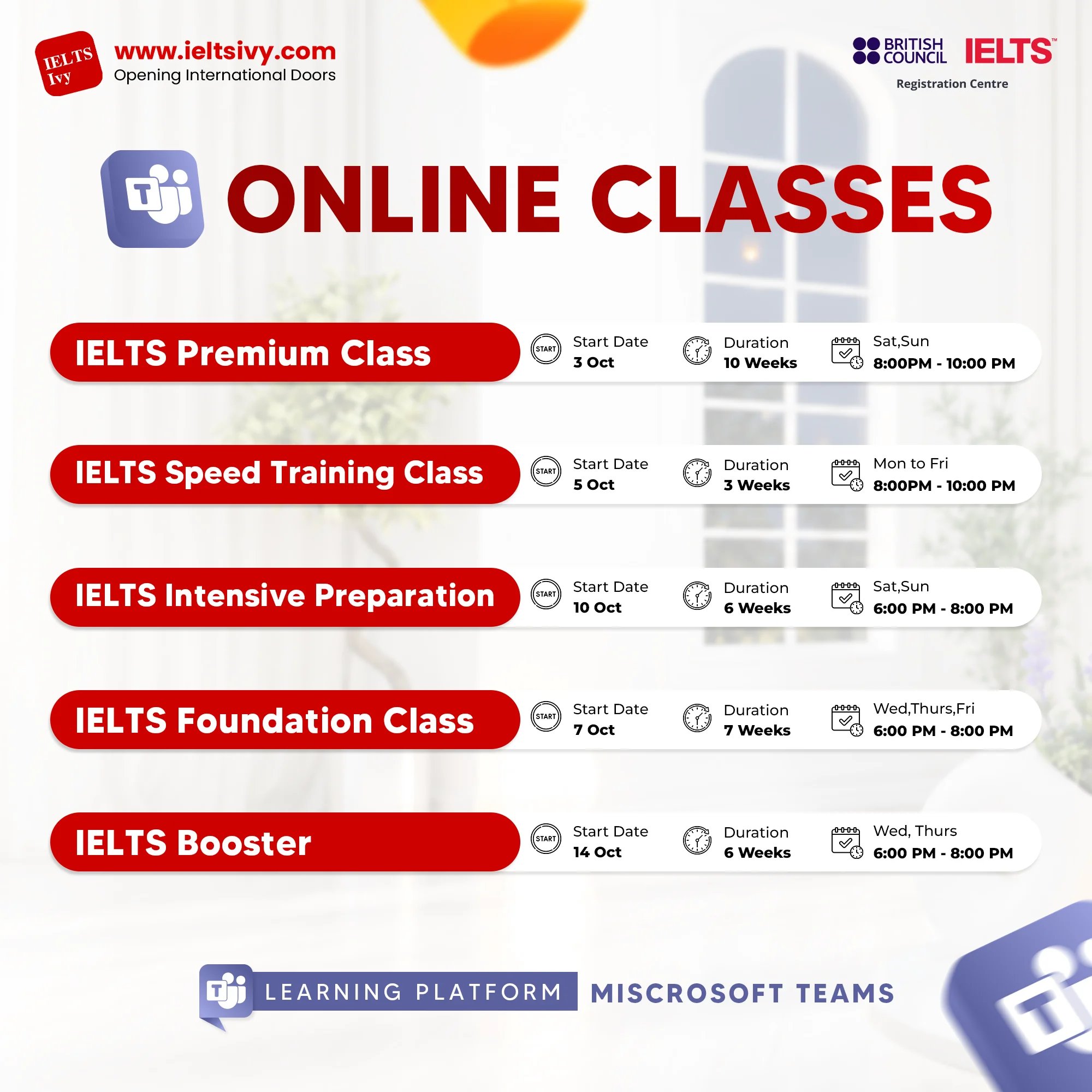 Octoberr Online Classes — Schedule 1